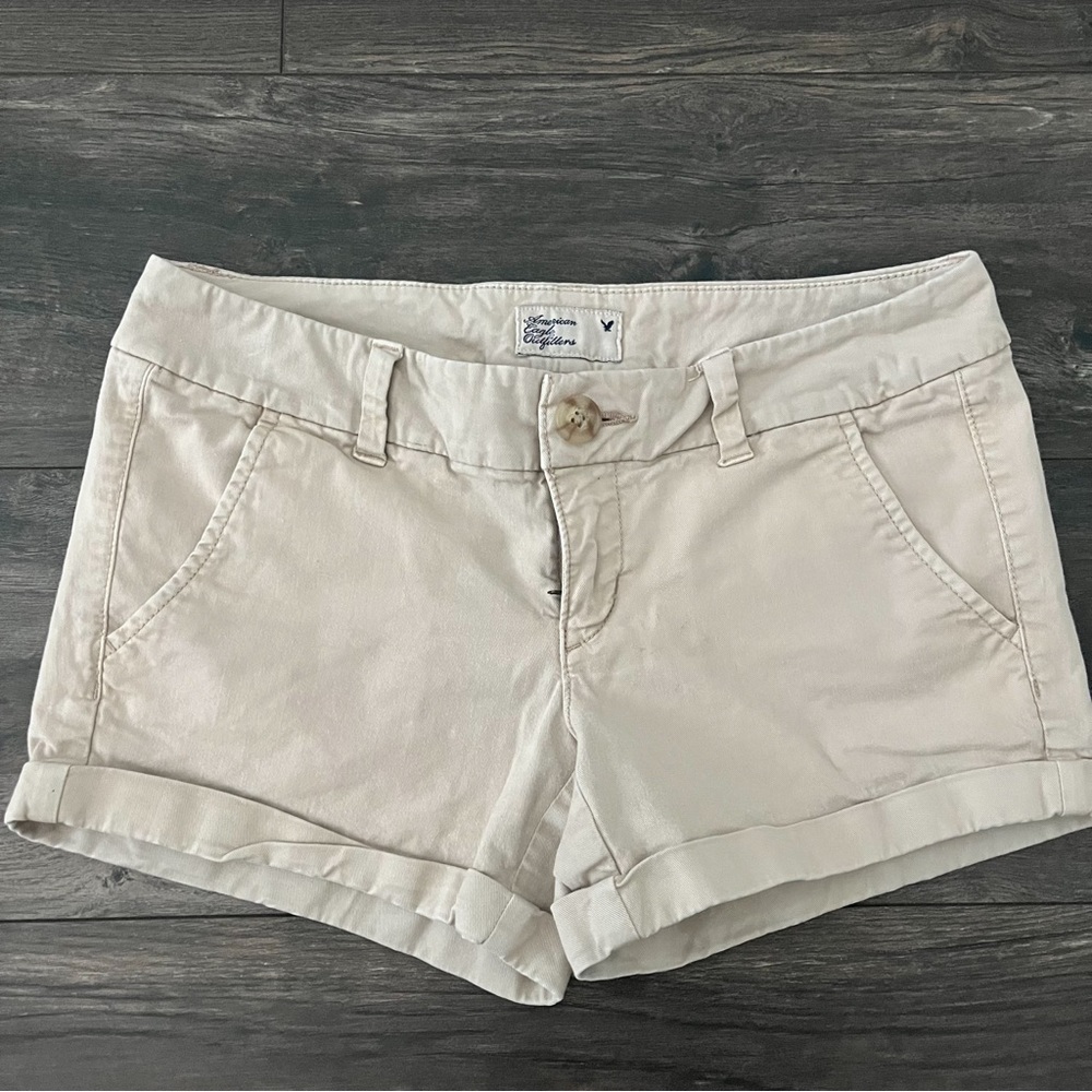 American Eagle tan shorts with eagle embroidery
